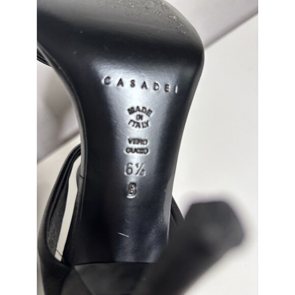 CASADEI Black Heels Pellame NAPPA NERO Hi Ankle Tie Leather Sandals Stiletto 6.5 - Picture 7 of 7